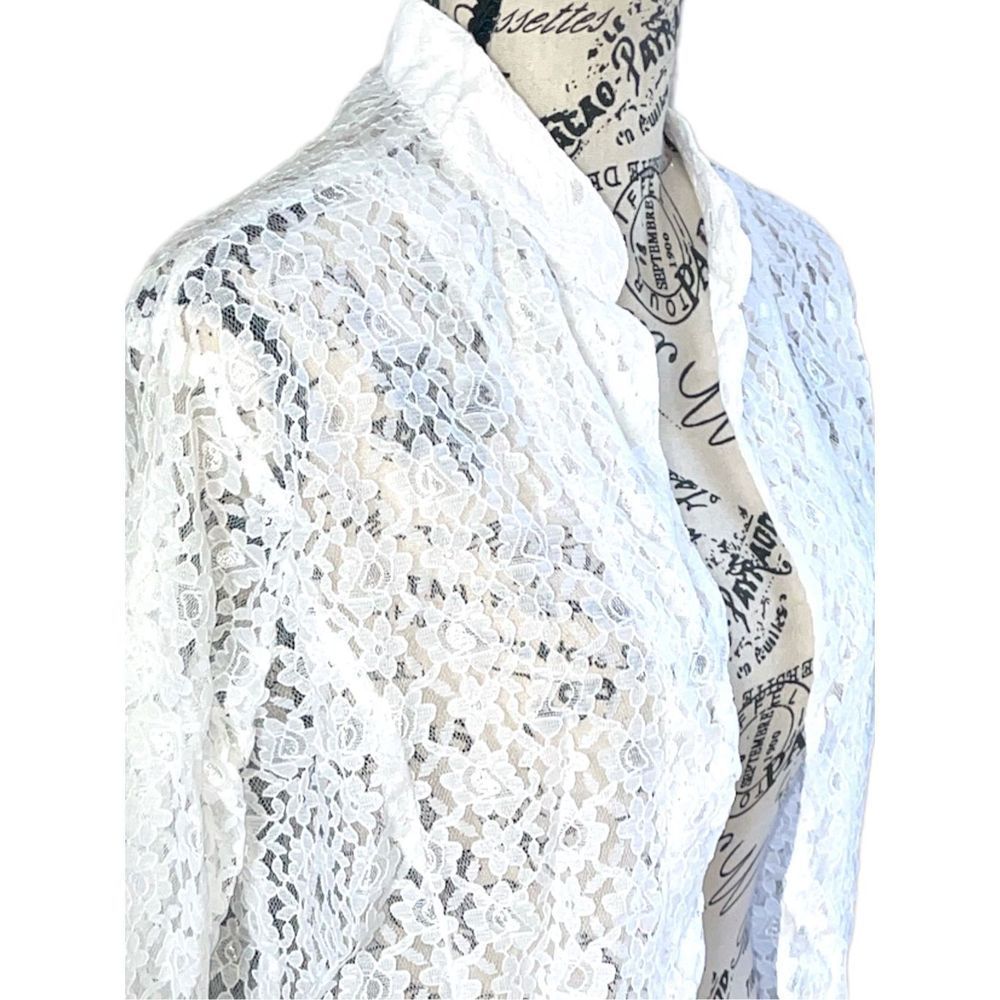 Vintage Tudor Court floral lace open front cardigan long sleeved white PM